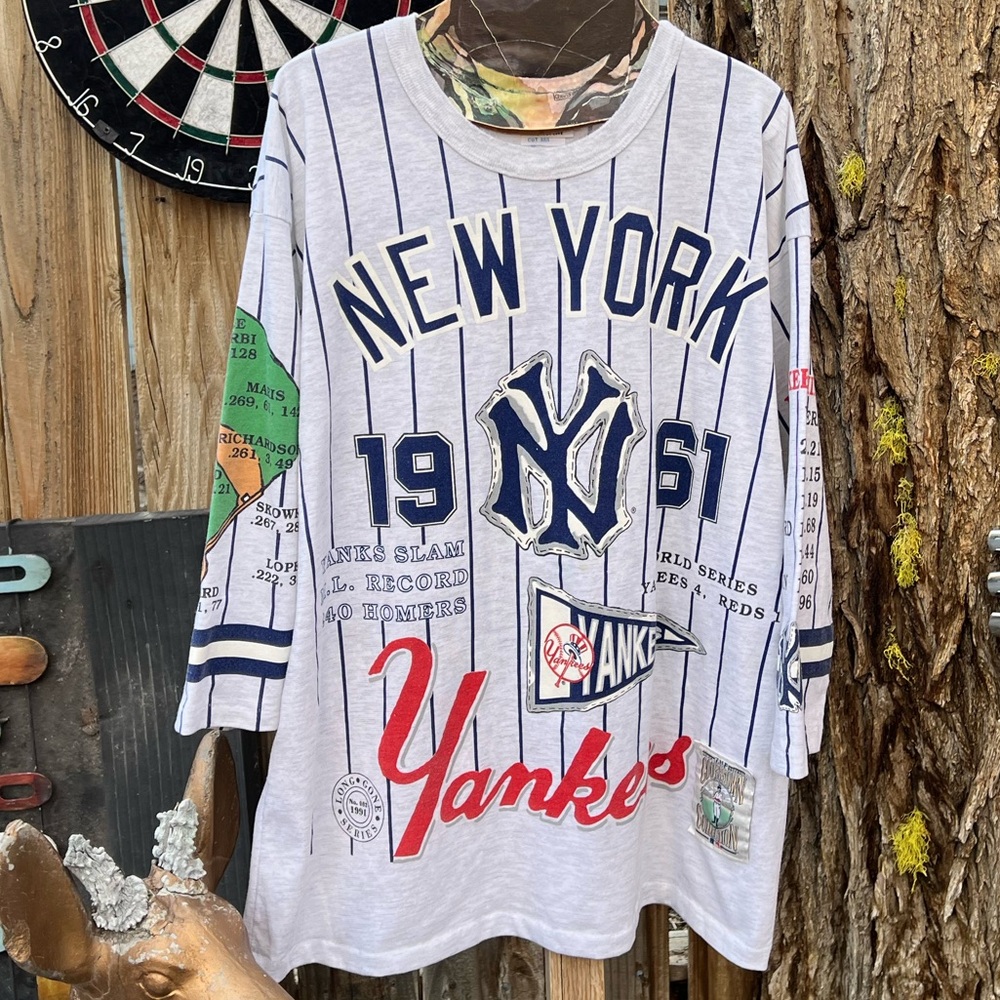 Rare 90s Vintage 1961 New York Yankees Roster Cooperstown Long Game Shirt